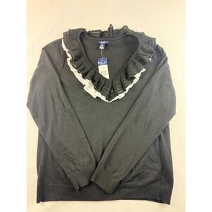 Chaps Women's Black‎ Long Sleeve Sweater Ruffle Neckline Size XL Elegant New